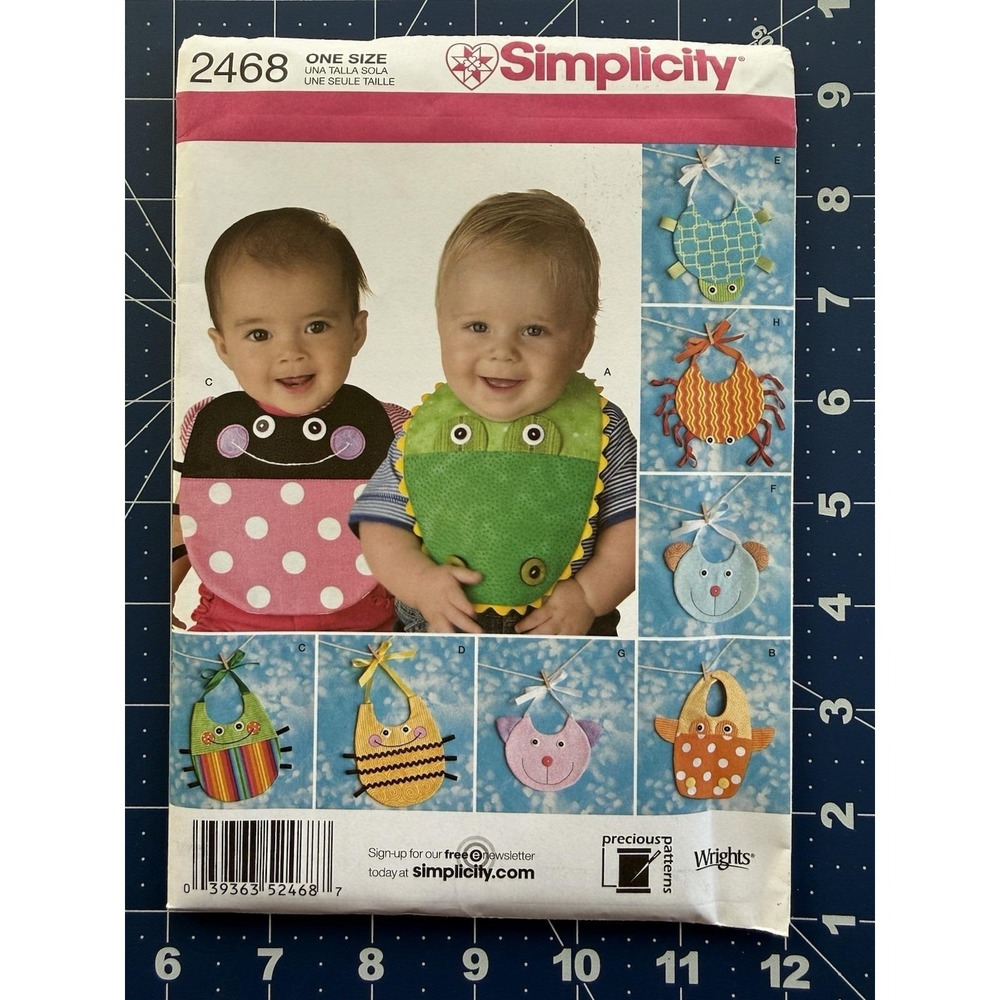 Simplicity Pattern 2468 Baby Kids animal BIBS 8 Variations One‎ Size Uncut FF